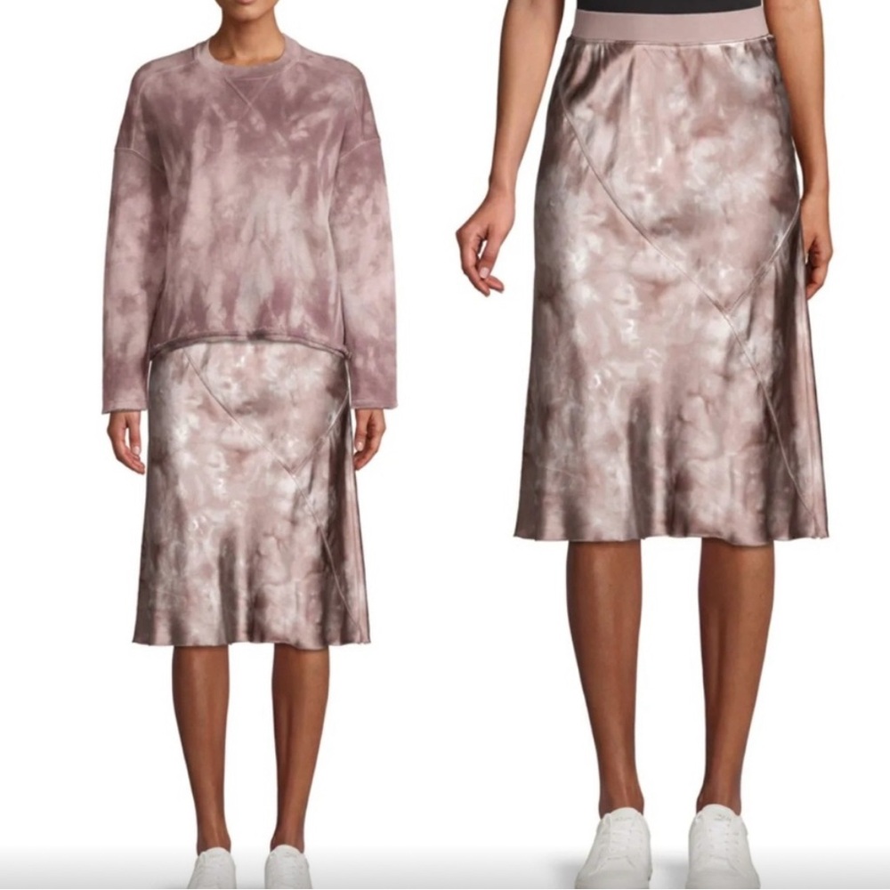 ATM silk midi skirt. Mauve tie die. Elastic waistband. Matching sweatshirt